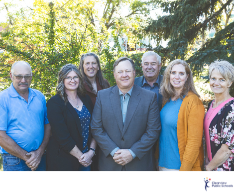 Clearview board of trustrees Front Left to Right: John Schofer, Vice-Chair Shauna-lee Thomas, Chair Guy Neitz, Becky Scott, Kim Smyth. Back row left to right: Erika Grice, Greg Hayden