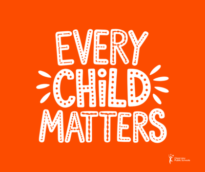 Orange background with white text reading Every Child Matters. Clearview Public Schools logo bottom right.